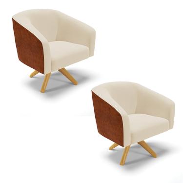 Imagem de Poltrona Decorativa Giratória MA30 Kit 2 Stella Nozes/Linho Bege D03 - D'Rossi