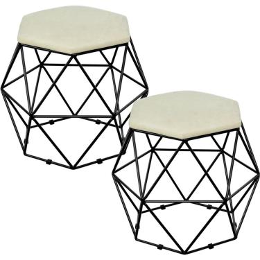 Imagem de Kit 02 Puffs Decorativo Aramado Preto Six L02 Suede Bege - Lyam Decor