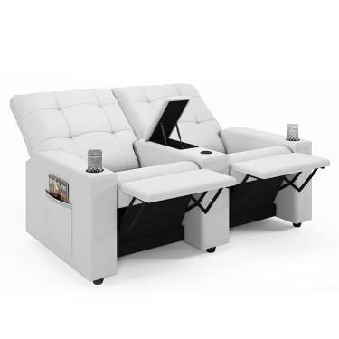 Imagem de Poltrona do Papai Reclinável Cinema 2 Lugares Manual Baú USB Haifa F05 Facto Branco - Lyam Decor