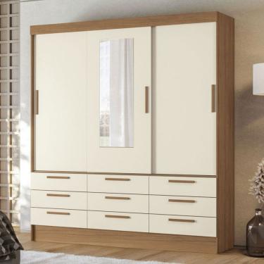 Imagem de Guarda-Roupa Casal Albatroz 3 Portas 9 Gavetas Jatoba/Areia com Espelho - Pnr Móveis