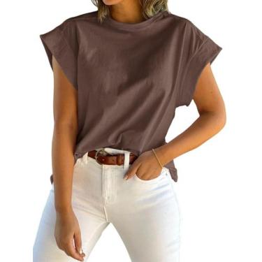 Imagem de Camiseta regata feminina Tankaneo de verão com manga curta marrom