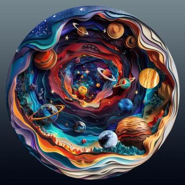 Imagem de Puzzle de madeira Welsky Universe 3D Effect com caixa de madeira