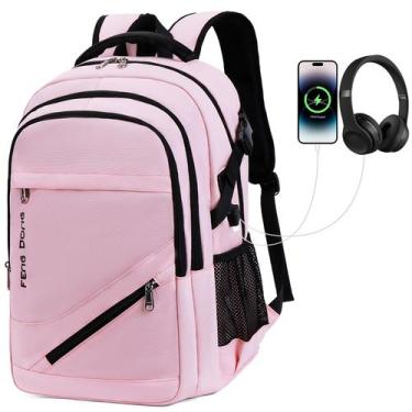 Imagem de Mochila FENGDONG Large Laptop 17,3" impermeável rosa claro