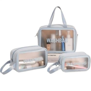 Imagem de Necessaire Viagem Banheiro, Kit 3 Necessaire Maquiagem Feminina Transparente(AZUL -B32418)