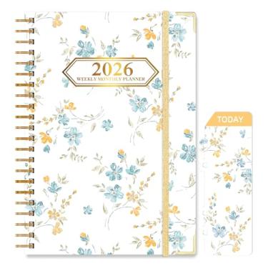 Imagem de Knagsfa Agenda mensal 2026, janeiro de 2026 a dezembro de 2026, agenda mensal semanal, 15,9 x 21,6 cm com abas de página, capa dura de calendário com bolso interno, faixa elástica, encadernação de fio