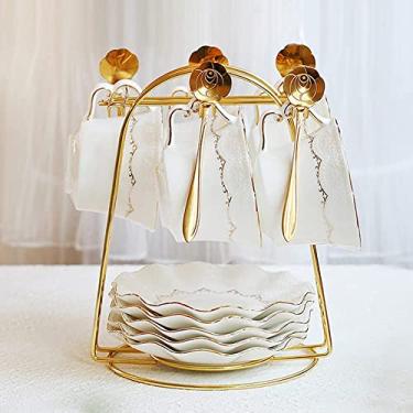 Imagem de YY YEARCHY Suporte de xícara de café, suporte de exibição para caneca, suporte de chá, xícara e pires, organizador de armazenamento de bancada e gancho para secadora (21,6 cm x 17 cm x 15 cm, dourado)