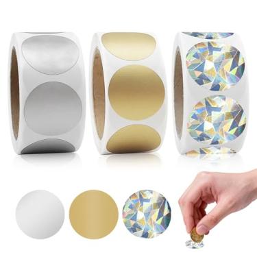 Imagem de 900 peças de adesivos de raspar, etiquetas autoadesivas circulares CNYMANY de 2,5 cm para promoção de cartões postais de presente de festa - ouro, prata, metálico