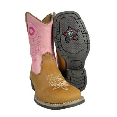 Imagem de Bota Texana De Criança Caminhos Da Roça Oficial Com Bordado Rosa Couro
