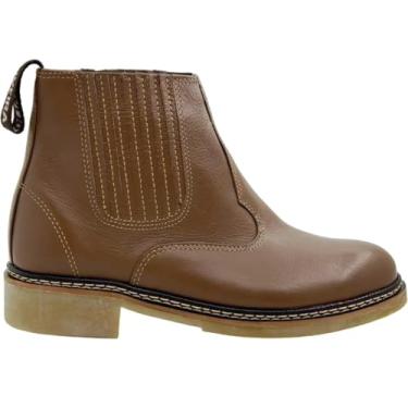 Imagem de Botina Vira Francesa Costurada na Maquina Passeio Trabalho Elástico Coberto em Couro Bico Redondo Oliveira 420 (CARAMELO, PADRÃO, BR, Adulto, Numérico, 39)