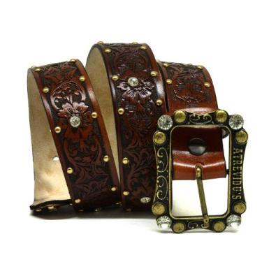 Imagem de Cinto em Couro Atrevidu's Country Feminino Ísis com Stass, Caramelo, 1