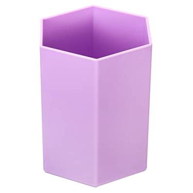 Imagem de Porta-lápis, caneta de plástico, porta-pincéis de maquiagem, porta-copos, hexágono, organizador de mesa, suporte de papelaria para escritório em casa, roxo