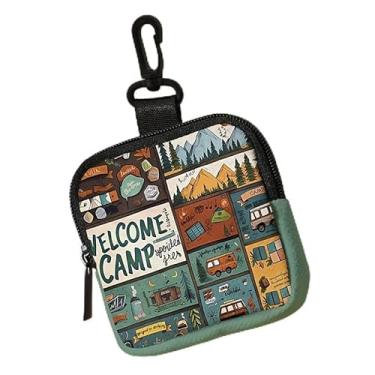 Imagem de Porta-chaves mini porta-moedas, bolsa multifuncional para chaves, moedas, fone de ouvido, batom, porta-cartões, organizador de cabos de dados, bolsa com zíper, acessórios temáticos de acampamento