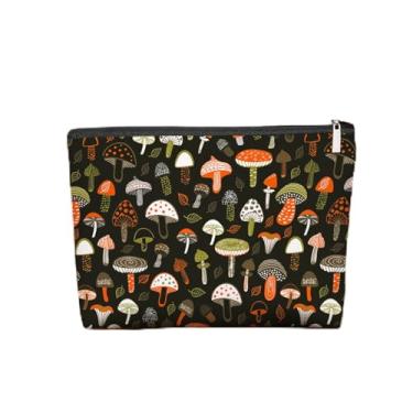 Imagem de Bolsa de maquiagem de cogumelo gótico, bolsa de cosméticos de esqueleto de caveira gótica para mulheres, presentes góticos para mulheres, bolsa de maquiagem colorida com zíper de cogumelo, Cogumelo 03