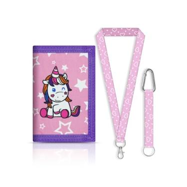 Imagem de Carteira inovadora com cordão, carteira de três dobras com chaveiro e cordão para presentes, bolsa inovadora com bolso para moedas com zíper e porta-cartões para esportes ao ar livre, B18 - Unicórnio
