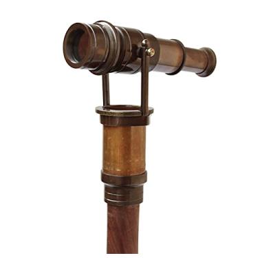 Imagem de Telescópio de colecionador de bengala de madeira de Hollywood de latão antigo, suporte marítimo para casa e viagem