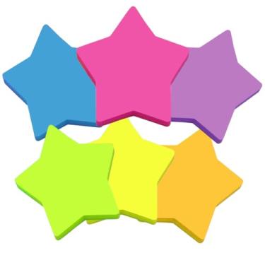 Imagem de 6 peças de notas adesivas em forma de estrela 6,3 x 6,3 cm, blocos de notas autoadesivos para mesa de escritório, lembretes de casa, agenda de professores, 30 folhas por bloco, blocos de anotações