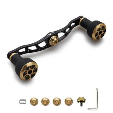 Imagem de HEIGHTEN Carretel de pesca de 105 mm/120 mm com puxador TPE de 24 mm para Shimano Daiwa Abu Garcia Penn Kastking Lew's Baitcasting Reel Power Crank Acessório (preto e dourado, 105 mm) (1168)