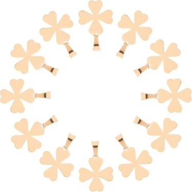 Imagem de Pingentes de trevo de aço inoxidável dourado 304 com corte a laser, 12 peças, 20 x 18 x 1 mm, lindos pingentes de flores de 4 pétalas de metal com orifício de 5 x 3 mm para fazer joias com pulseira