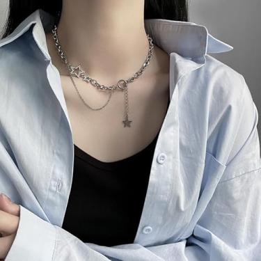 Imagem de Colar feminino de corrente grossa empilhada de camada dupla, colar de diamante de prata Y2K, presente de aniversário