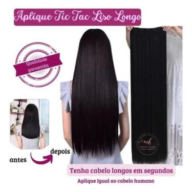 Imagem de Cabelo Tic Tac 65cm Liso Preto Fibra Orgânica Idêntico Ao Cabelo Human