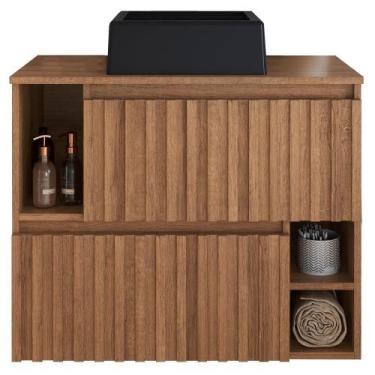 Imagem de Gabinete Suspenso 2 Portas Com Cuba Preta 75 Cm Bl1000 Mell Faem Mell 