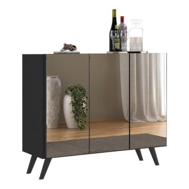 Imagem de Aparador Buffet 4 Portas Com Espelho Retrô Vegas Multimóveis V3559 Preto Preto