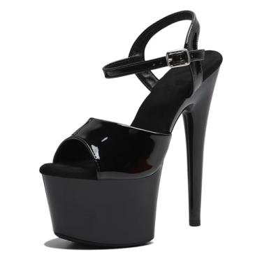 Imagem de WUXIN H&P Sandália feminina plataforma de 17,8 cm com tira no tornozelo sexy, plataforma de salto alto de 17,78 cm, plataforma exótica de 17 cm, salto stiletto, Preto, 44