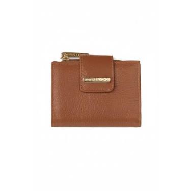 Imagem de Carteira feminina pequena de couro liso Linna - Andrea Vinci, Caramelo