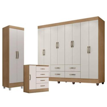 Imagem de Guarda Roupa Casal Porto Com Cômoda 4 Gavetas E 1 Porta E Armário Multiuso Lite Nature Off White - Leão