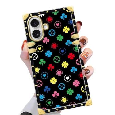 Imagem de Yuning419 Capa compatível com iPhone 17, TPU macio de luxo e parte traseira rígida de policarbonato para meninas e mulheres, capa protetora à prova de choque para iPhone 17, trevo de quatro folhas