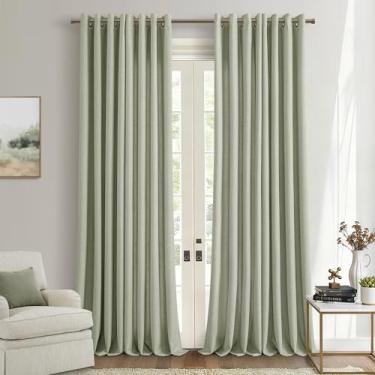 Imagem de Cortinas de linho verde sálvia 250 cm de comprimento, conjunto de 2 painéis para sala de estar, ilhós, privacidade, filtragem de luz, cortinas não transparentes, cortinas semitransparentes, casa de