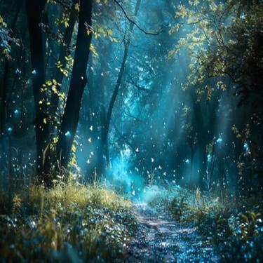 Imagem de Quadro Decorativo Path The Woods com Luz Azul - Arte Moderna para Parede Sala, Quarto e Escritório 40x40cm