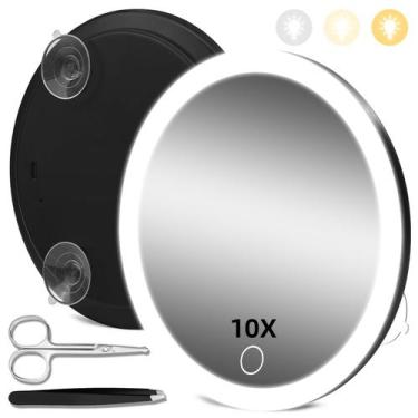 Imagem de Espelho de aumento JJHxR, ampliação de 10X com luzes de 6 polegadas