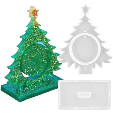 Imagem de Moldura de árvore de Natal, moldes de resina, grande formato de árvore de Natal, resina epóxi, molde de moldura de silicone, moldes de fundição de resina, moldes de enfeite de Natal, artesanato faça