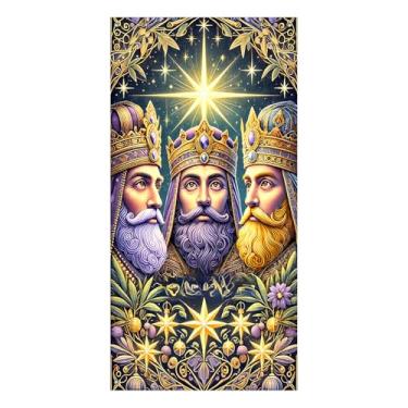 Imagem de BlissYard Epiphany Capa de porta 89 x 189 cm bandeira de porta de três homens sábios para pendurar na parede painel de varanda para ambientes internos e externos exibição decorativa sazonal festa