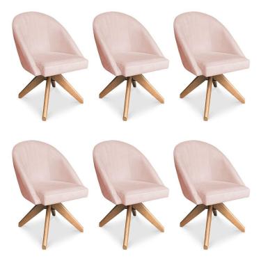 Imagem de Kit 06 Poltronas Cadeira Giratória Bela Suede Rosa Bebê Base De Madeira - Pallazio