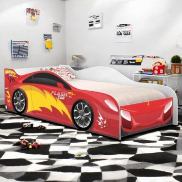 Imagem de Cama Infantil Para Menina Menino Com Proteção E Com Colchão Flash Vermelho