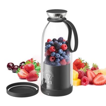 Imagem de Buzveuya Liquidificador portátil, liquidificador pequeno para vitaminas e batidos, liquidificador pessoal com 6 lâminas, recarregável, tampa de viagem, 500 ml para atividades ao ar livre, acampamento