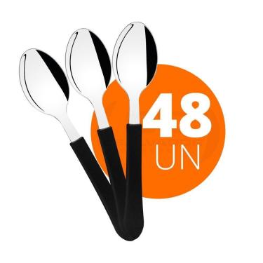 Imagem de Kit - 48 Colheres De Sopa Leme Com Lâmina Em Aço Inox Cabo Preto Cpbag - Tramontina 23183400