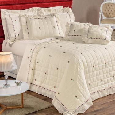 Imagem de Kit Cobre Leito Queen Felicitá Percal 200 Fios Bordado 9 Peças - Marfim