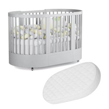Imagem de Berço Redondo 3 em 1 Wave Premium com Colchão Fase 2 Ajuste de Altura Rodízios de Silicone e Conversão para Mini Cama (CINZA)