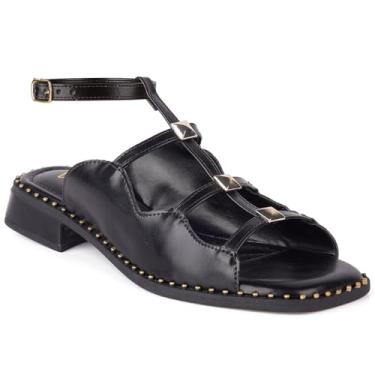 Imagem de Sandália Salto Baixo Boho Chic 2,5cm | Palmilha Acolchoada Napa Soft | Sola PVC Antiderrapante | Tamanhos 34-40(Preto,40)