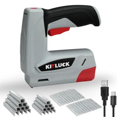 Imagem de KITLUCK Pistola elétrica grampeadora 2 em 1 sem fio de 4 V com 1200 grampos e 400 pregos, carregador USB, trava de segurança, bateria de íon de lítio de 2000 mAh para uso doméstico, madeira, estofados