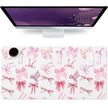 Imagem de Tapete de mesa grande de couro PU tapete de mouse pad rosa laço impermeável para jogos teclado antiderrapante tapete de escrita para escritório e casa de jogadores