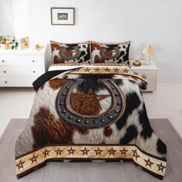 Imagem de Erosebridal Conjunto de edredom infantil de vaca Highland | Jogo de cama King com estrela do oeste do oeste do oeste, rústico, estampa de pele de vaca para quarto