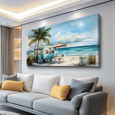 Imagem de PHAOHUAXM Decoração de parede grande para escritório arte de parede emoldurada para sala de estar decoração de quarto moderna praia e oceano impressões em tela pinturas de parede pinturas de parede