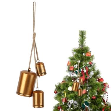 Imagem de Okxiri Sinos de Natal para decoração, sinos dourados com corda de juta, sino de vaca decorativo vintage, sino de metal para pendurar grinaldas DIY, festas, casamentos, decoração de casa (4 sinos)