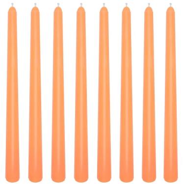 Imagem de Conjunto de 8 velas cônicas laranja de 25,4 cm, castiçais sem perfume de 25 cm para decoração de casa, queima de 6 a 7 horas