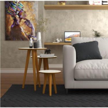 Imagem de Conjunto 3 Mesas Laterais Pés Palito Em Madeira 4305 Sala Off White-freijo
