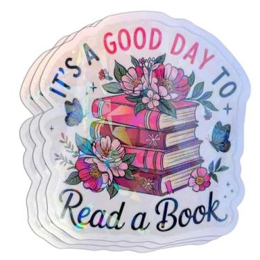 Imagem de (3 peças) Adesivo Holográfico para ler um livro It's a Good Day to Read A Book Lover para Kindle Laptop Tumbler Garrafa de Água Notebook 3 polegadas